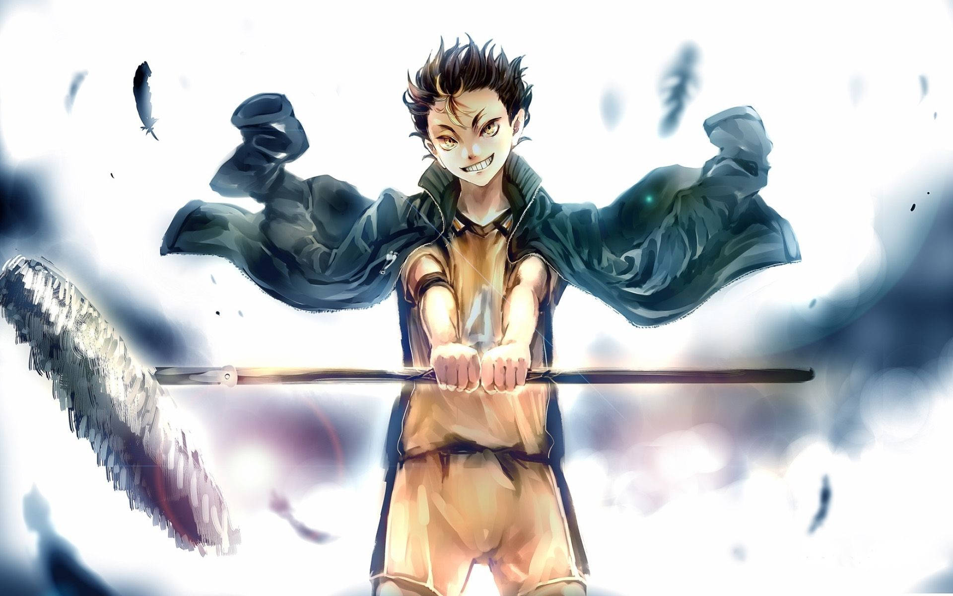 Yu Nishinoya, sports uniform, broomstick, Full HD Desktop Wallpaper
