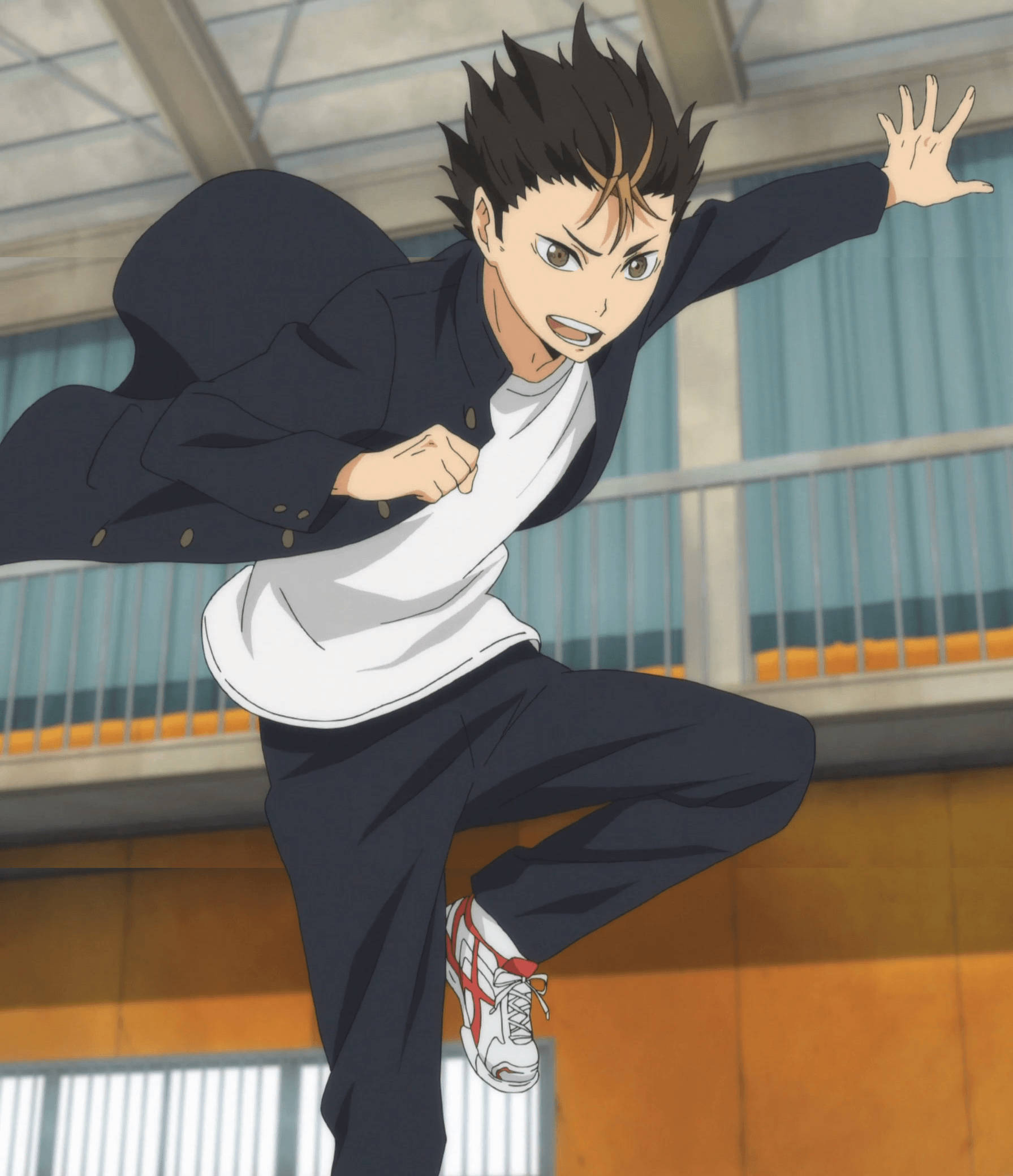 Yu Nishinoya, school uniform, gymnasium, Full HD Phone Wallpaper