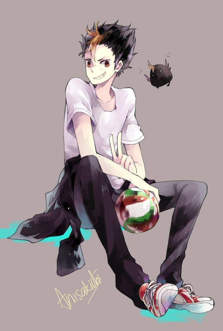 Yu Nishinoya, spiky hair, colorful ball, SD Phone Wallpaper