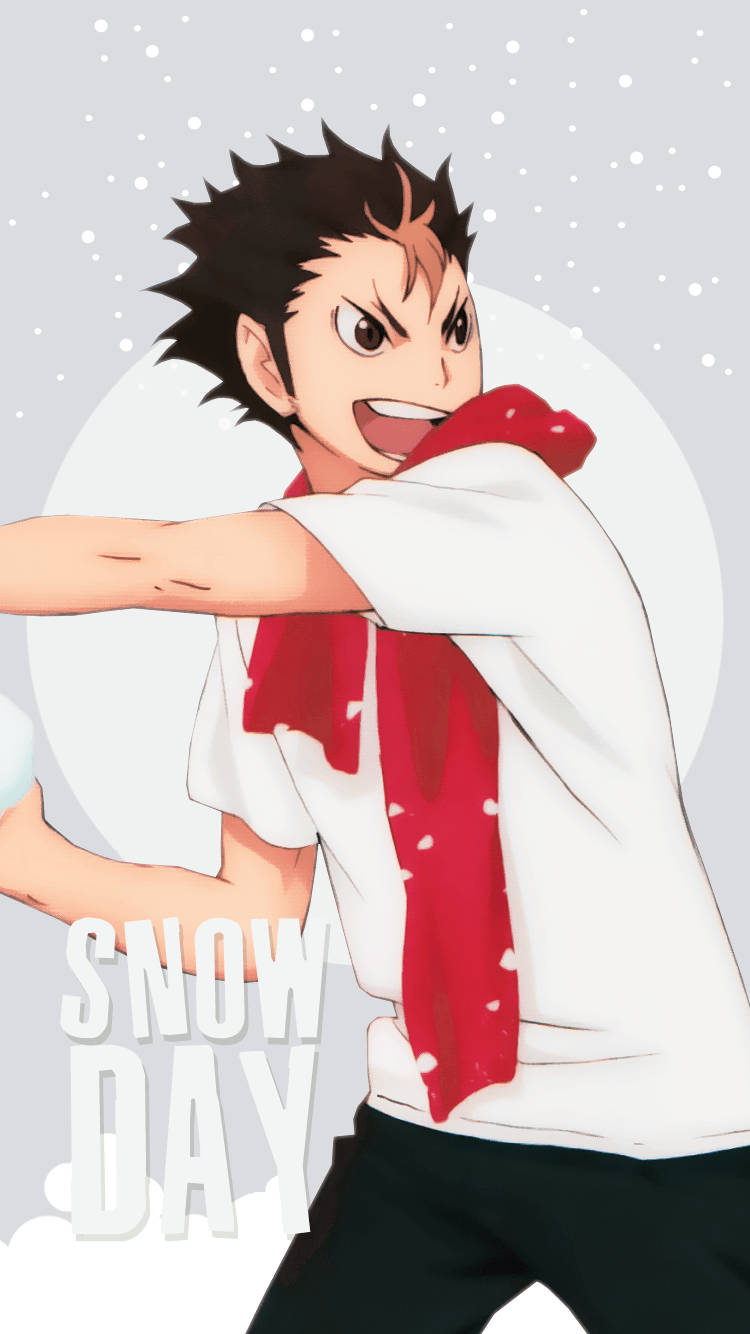 Yu Nishinoya, snowy backdrop, red scarf, HD Phone Wallpaper