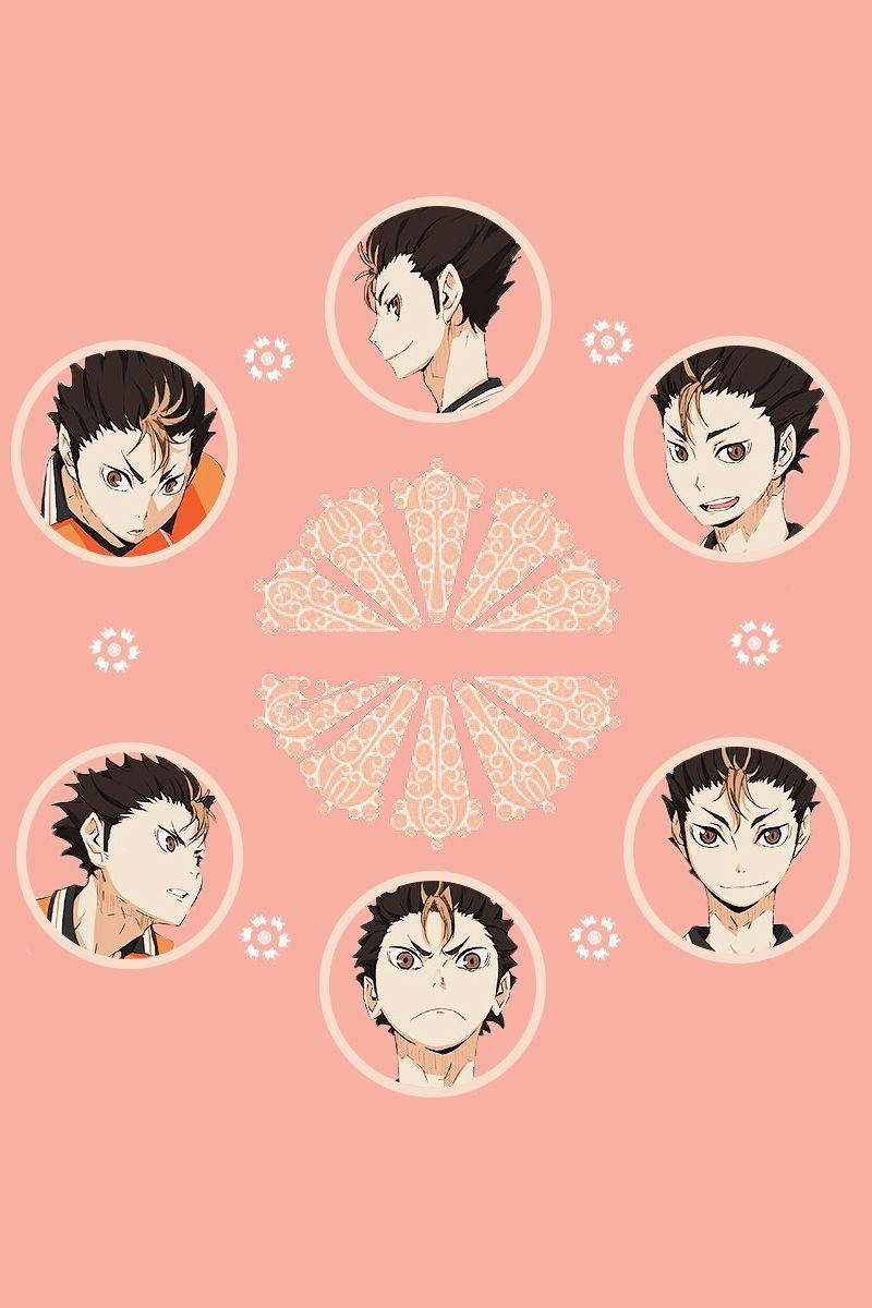 Yu Nishinoya, peach aesthetic, circular frames, SD Phone Wallpaper