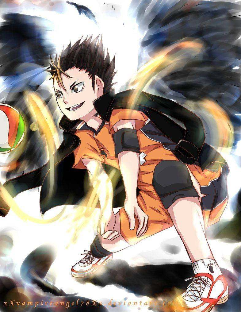 Yu Nishinoya, orange uniform, glowing energy trails, SD Phone Wallpaper