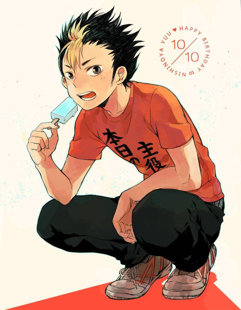 Yu Nishinoya, spiky hair, blue popsicle, SD Phone Wallpaper