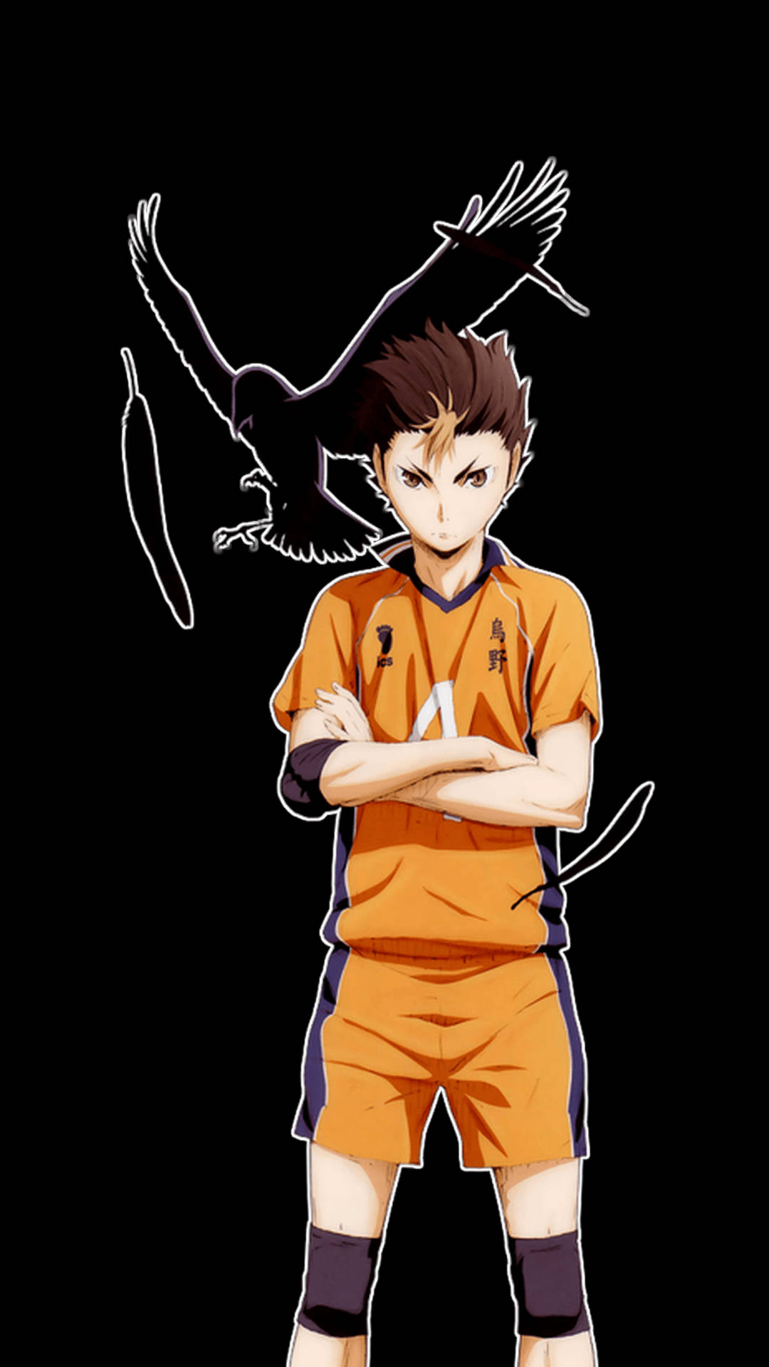 Yu Nishinoya, orange uniform, crow, Full HD Phone Wallpaper