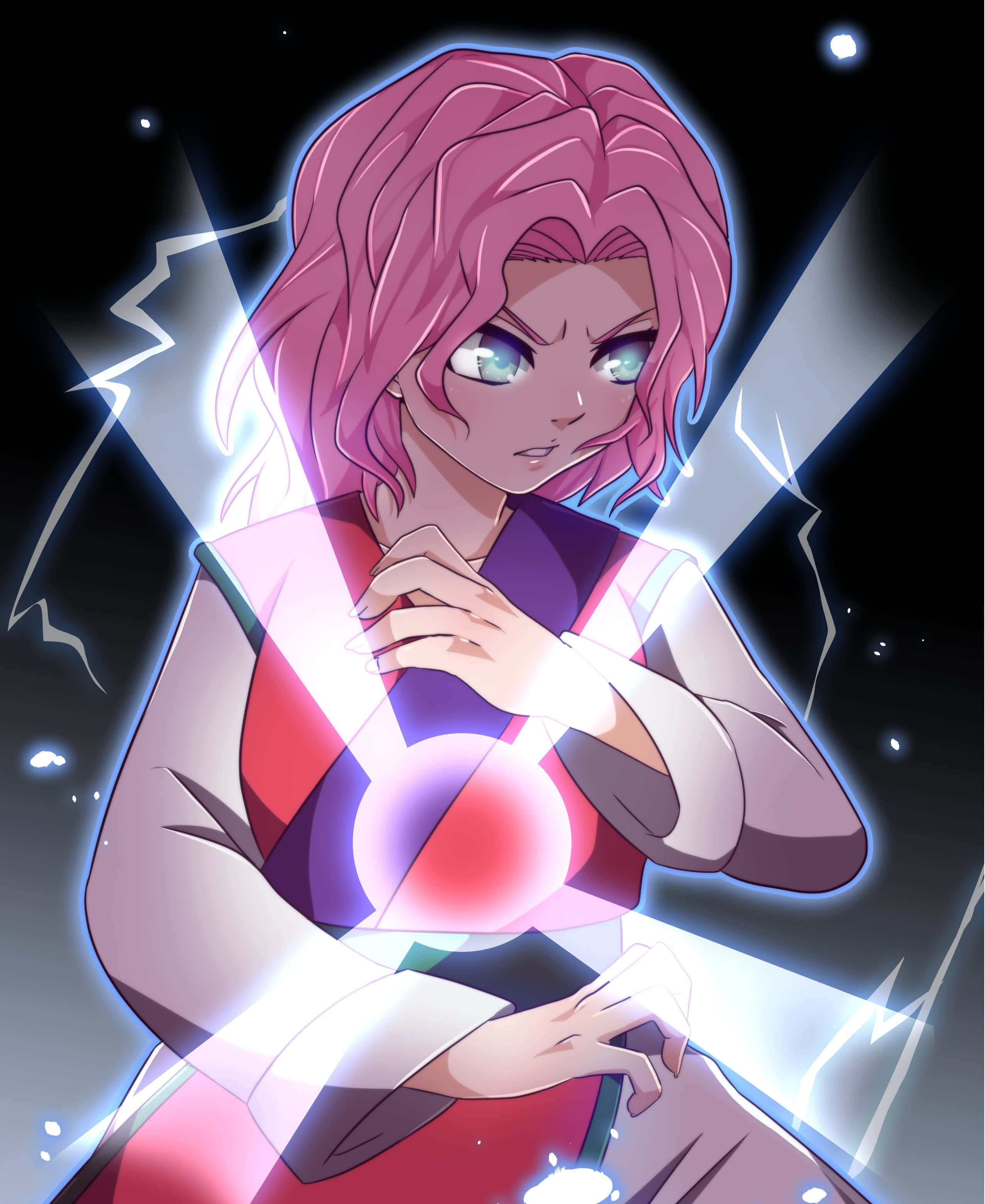 Genkai, Yu Yu Hakusho, pink-haired anime girl, 2K Phone Wallpaper