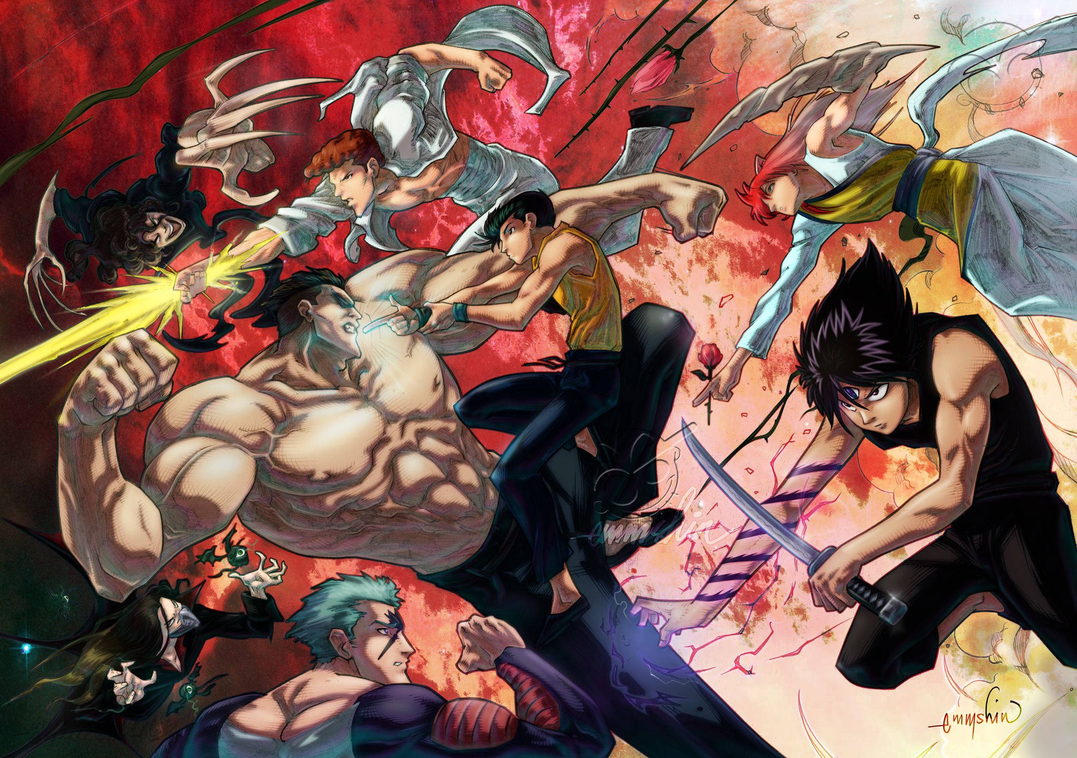 Yu Yu Hakusho, Toguro, fiery red battlefield, Full HD Desktop Wallpaper