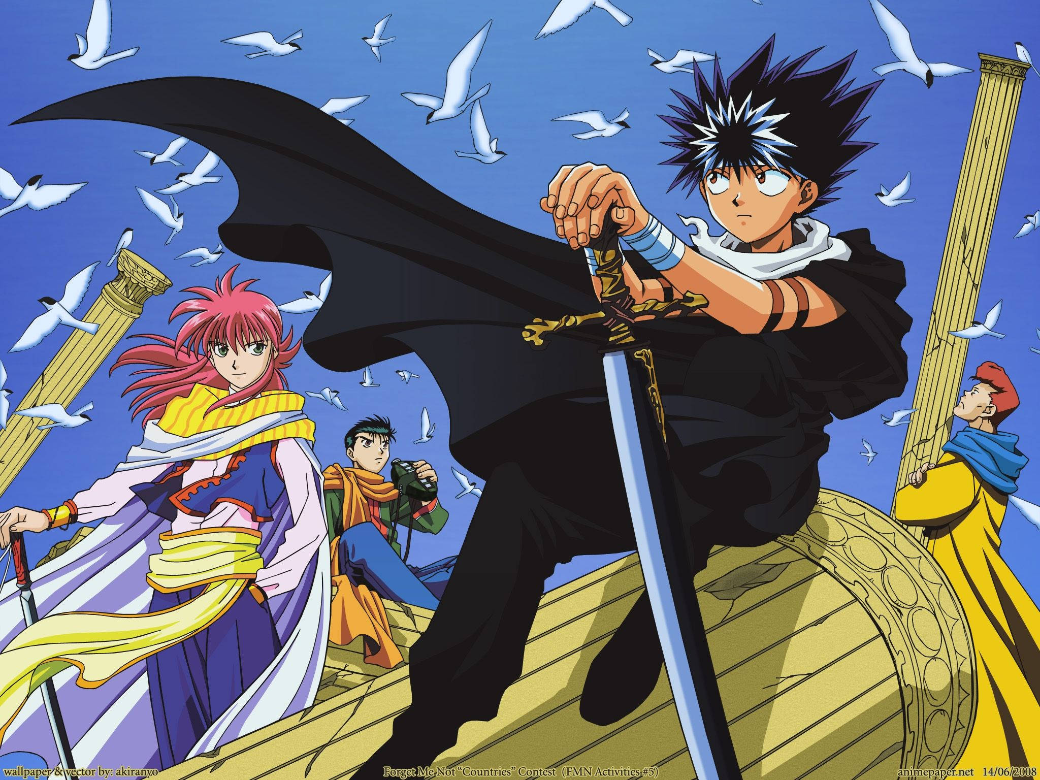 Yu Yu Hakusho, golden ship, white birds, Full HD Desktop Wallpaper