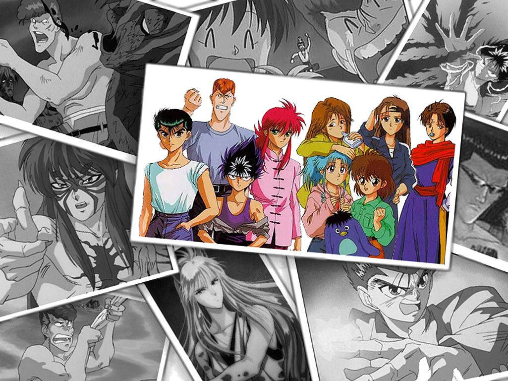 Yu Yu Hakusho, greyscale, anime group portrait, SD Desktop Wallpaper