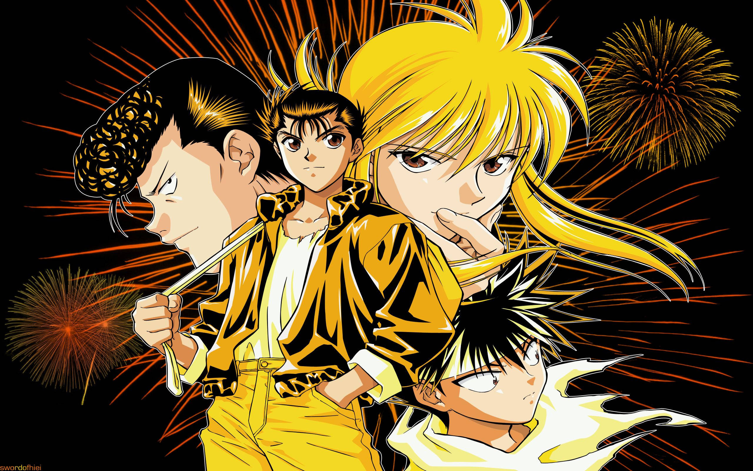 Yu Yu Hakusho, yellow theme, anime characters, 2K Desktop Wallpaper