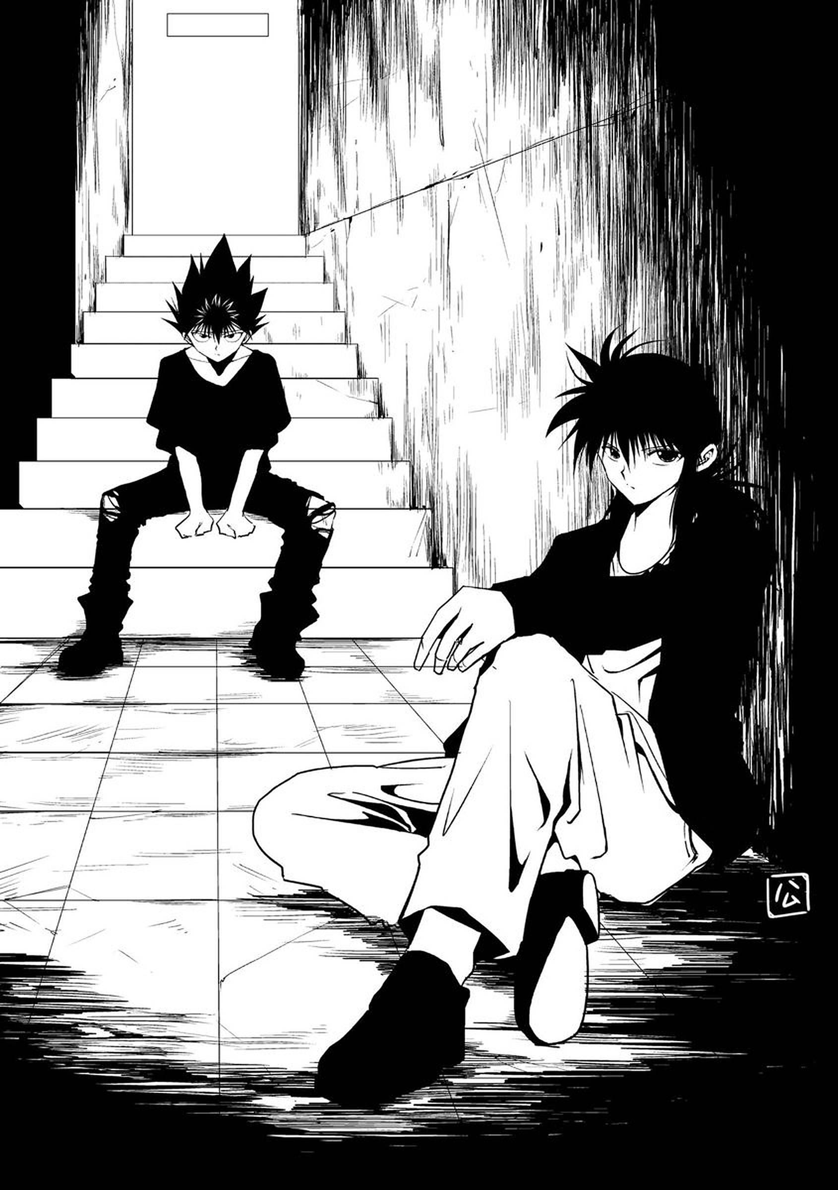 Yu Yu Hakusho, gloomy art, black and white, Full HD Phone Wallpaper