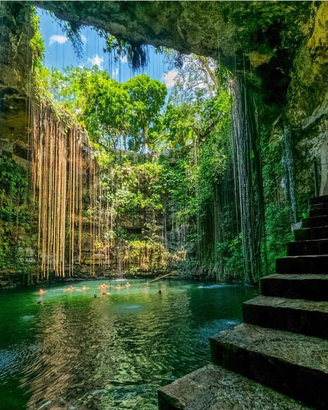 Yucatan, cenote, stone steps, HD Phone Wallpaper