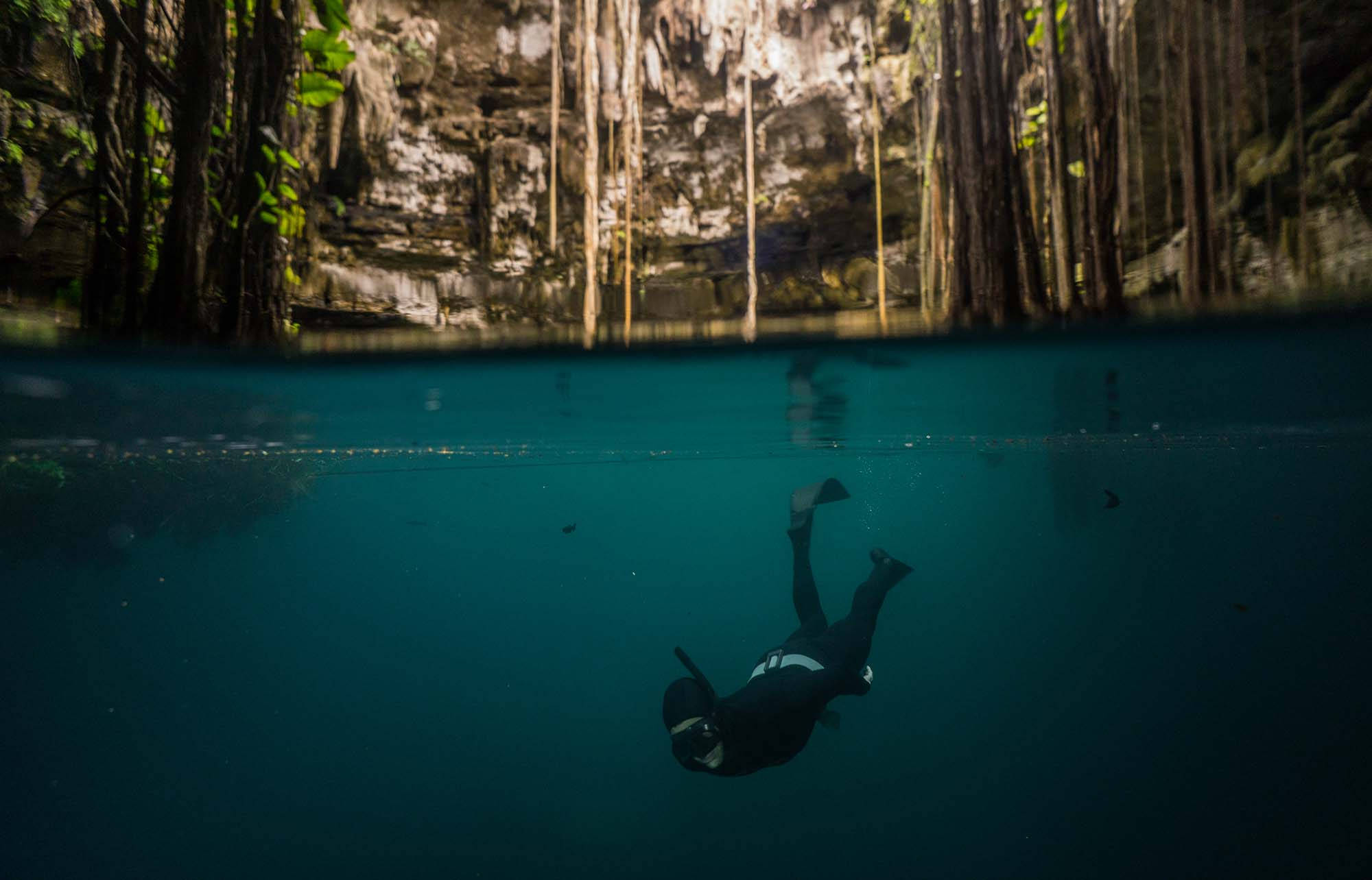 Yucatan, underwater diver, cenote, Full HD Desktop Wallpaper