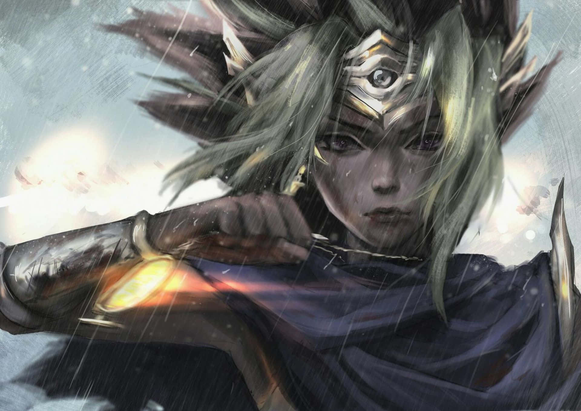 Yugi Muto, silver hair, glowing gauntlet, Full HD Desktop Wallpaper