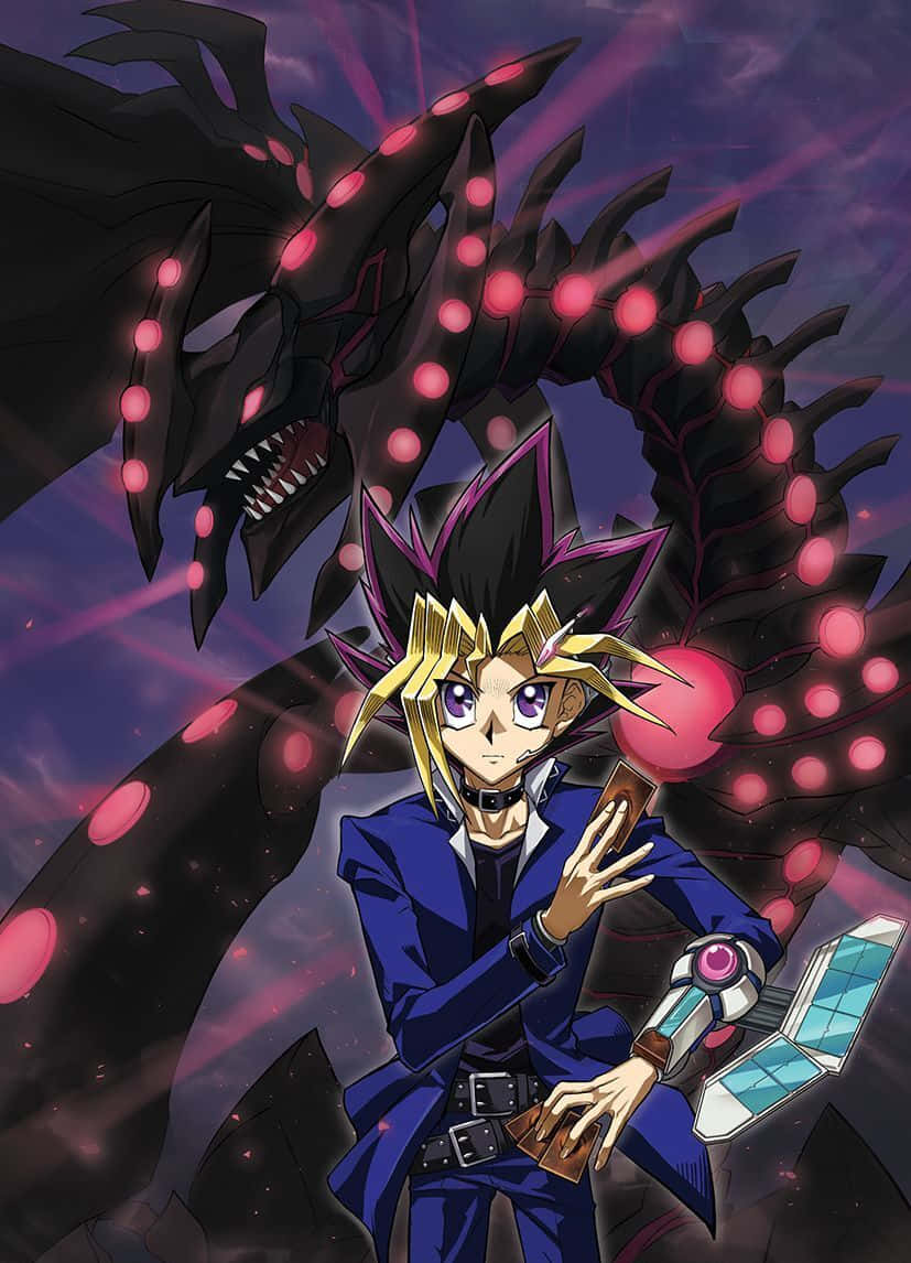 Yugi Muto, blue suit, black dragon, SD Phone Wallpaper