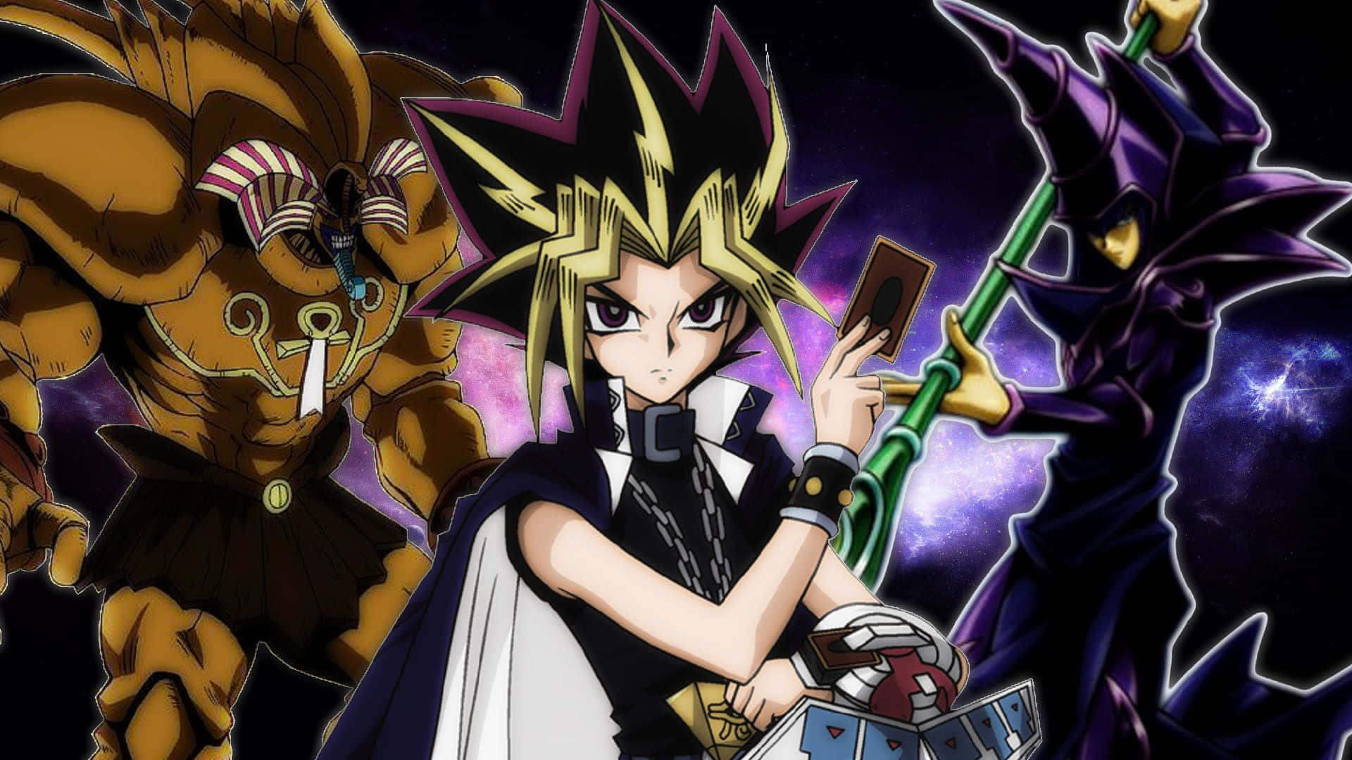 Yugi Muto, spiky blonde hair, golden monster, Full HD Desktop Wallpaper