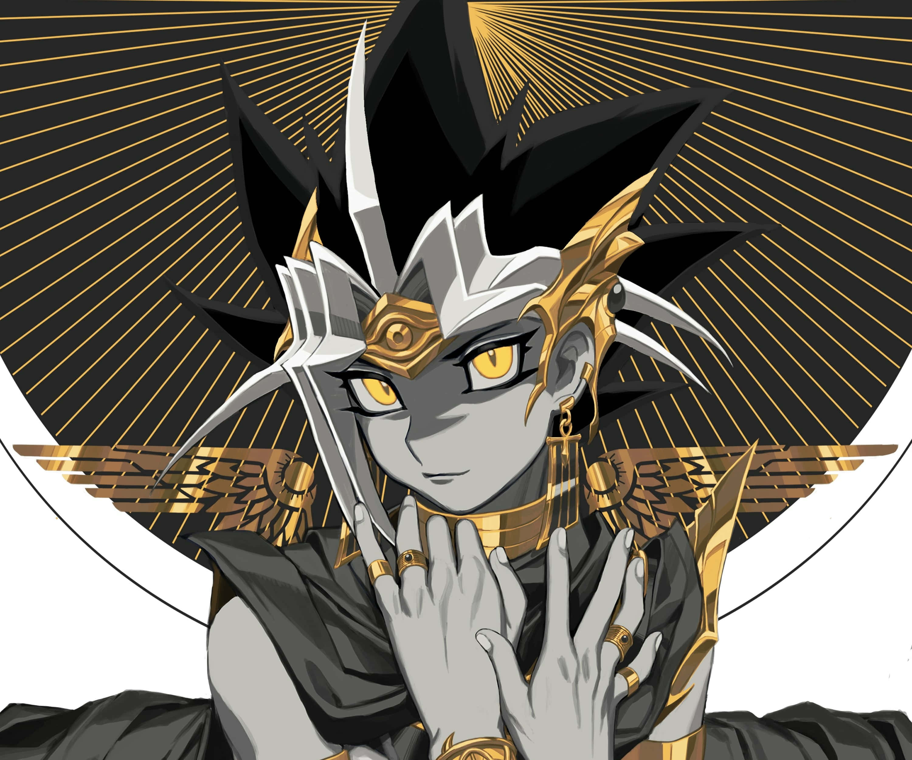 Yugi Muto, golden eyes, black and gold armor, 2K Desktop Wallpaper