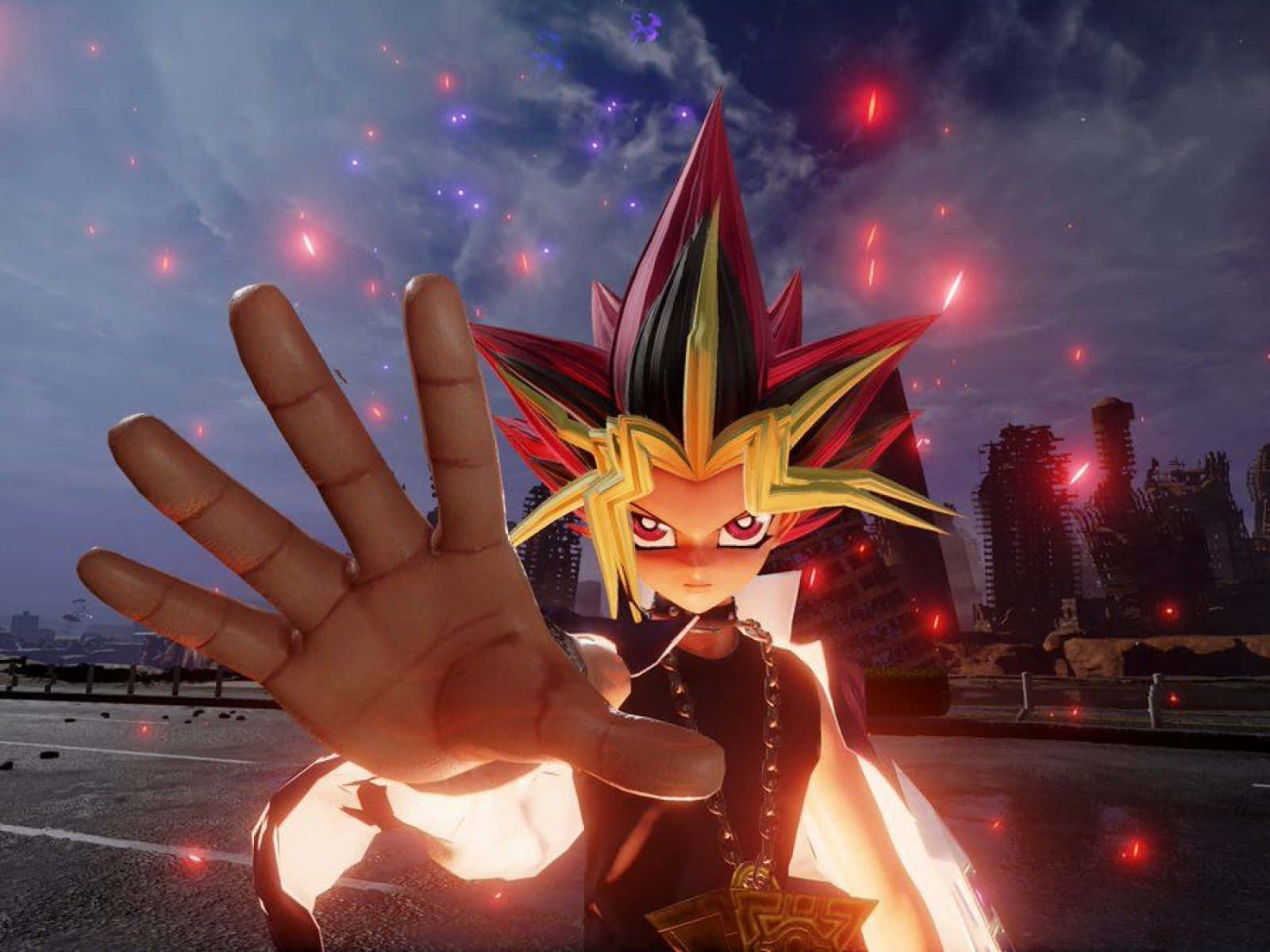 Yugi Muto, spiky red yellow and black hair, glowing hand, HD Desktop Wallpaper