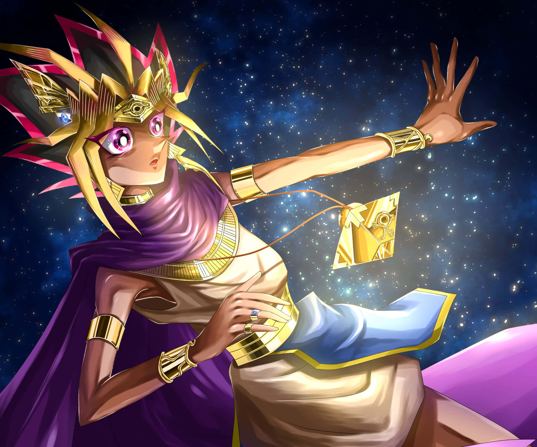 Yugi Muto, golden spiky hair, purple eyes, Full HD Desktop Wallpaper
