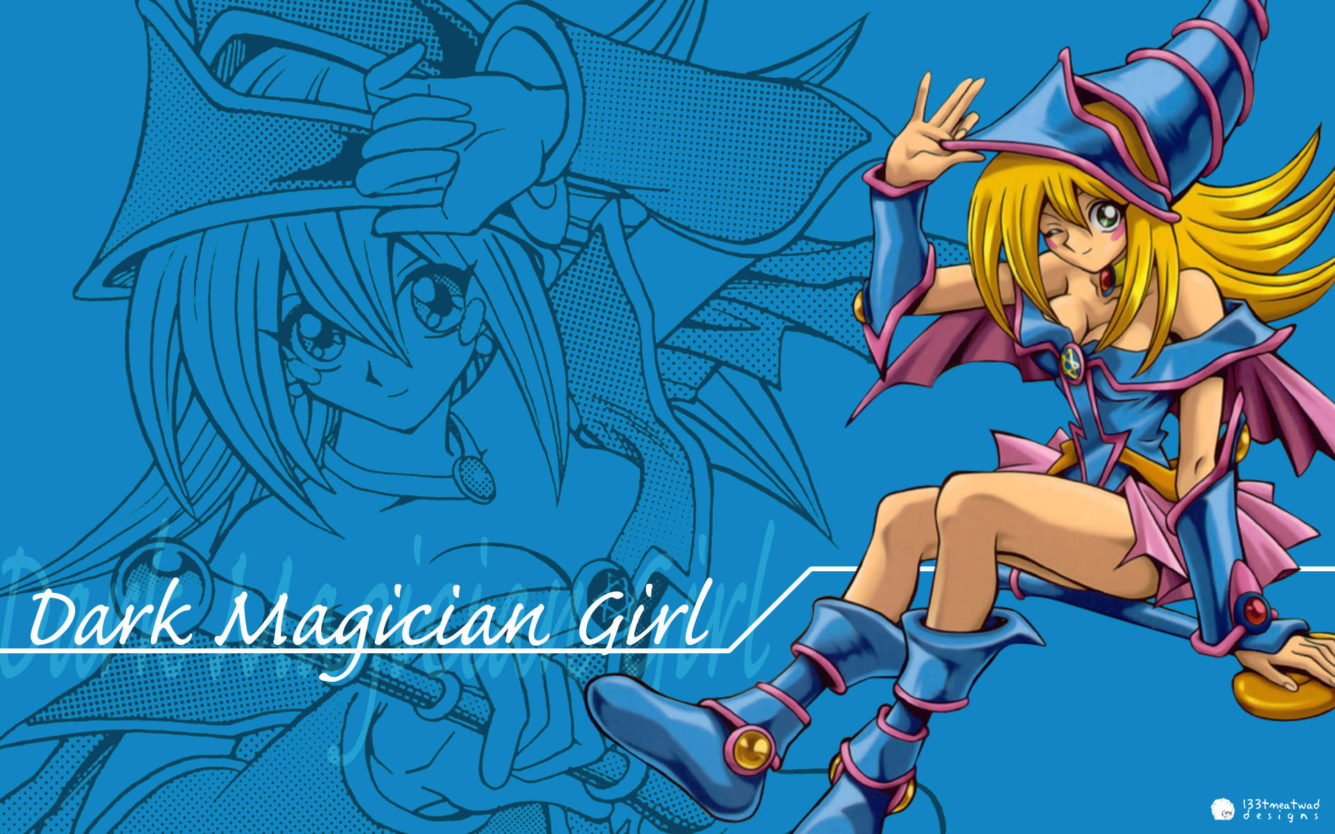 Yugioh Dark Magician Girl, blue and pink magician attire, vibrant anime girl, Full HD Desktop Wallpaper