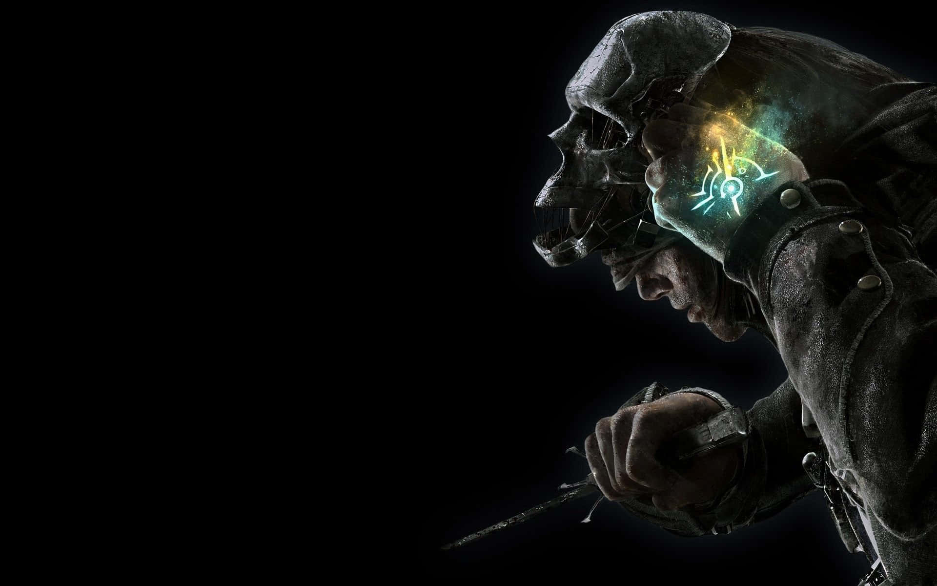 Dark Magician, dark armor, glowing blue and yellow runes, Full HD Desktop Wallpaper