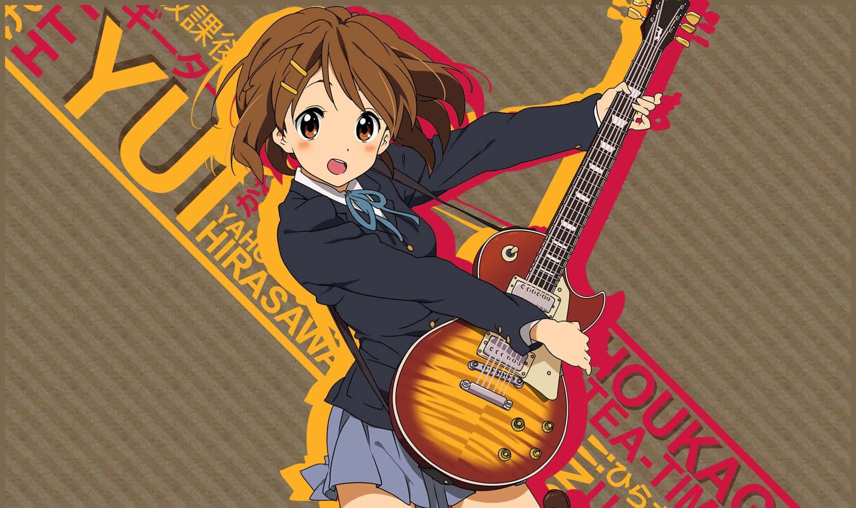 Yui Hirasawa, sunburst electric guitar, school uniform, HD Desktop Wallpaper
