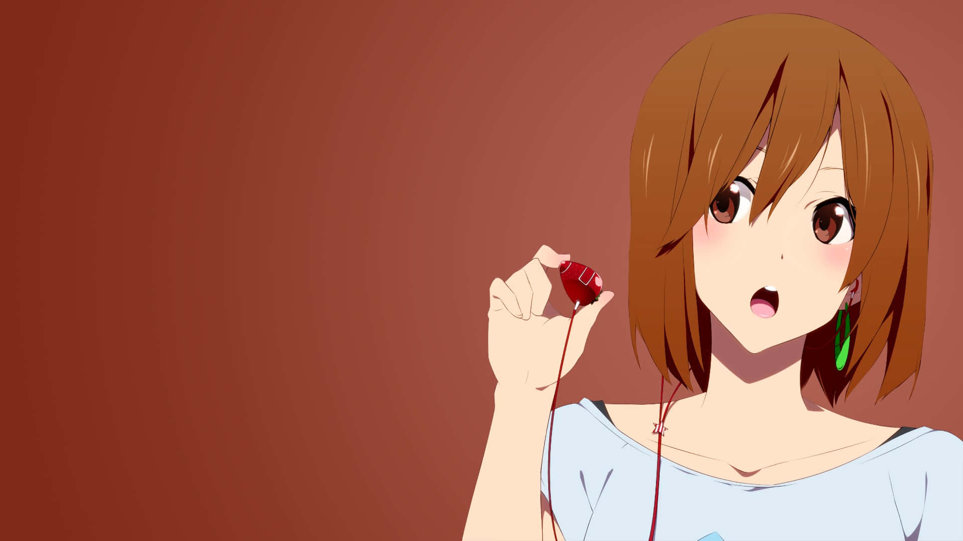 Yui Hirasawa, red earbud, vibrant stage backdrop, Full HD Desktop Wallpaper