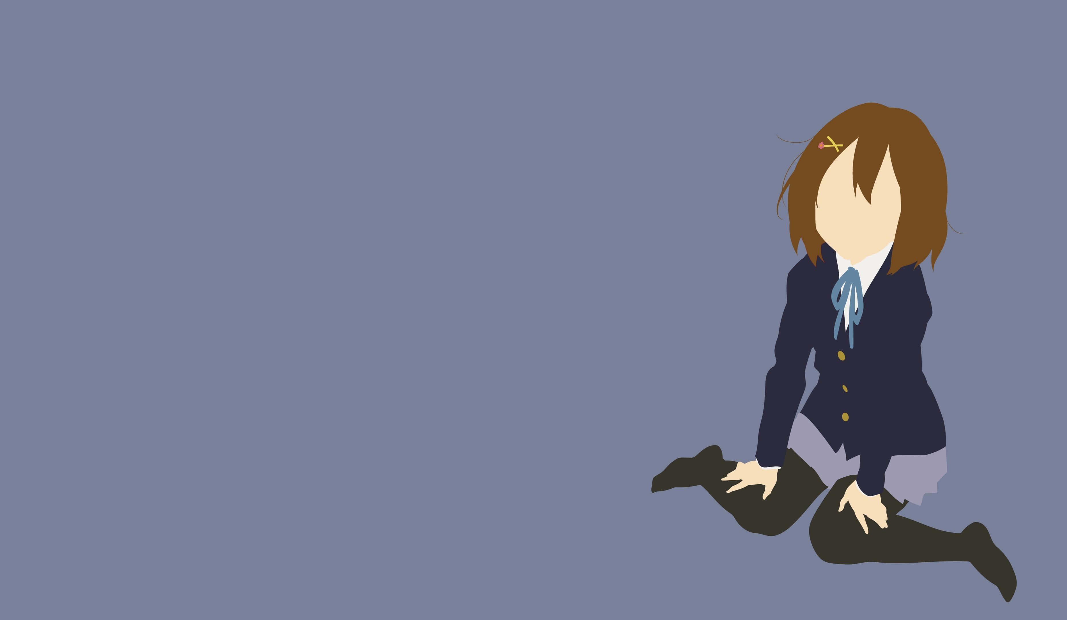 Yui Hirasawa, school uniform, solid blue background, 2K Desktop Wallpaper
