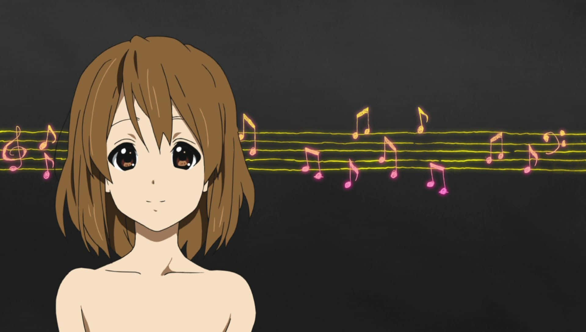 Yui Hirasawa, guitar, glowing musical notes, Full HD Desktop Wallpaper