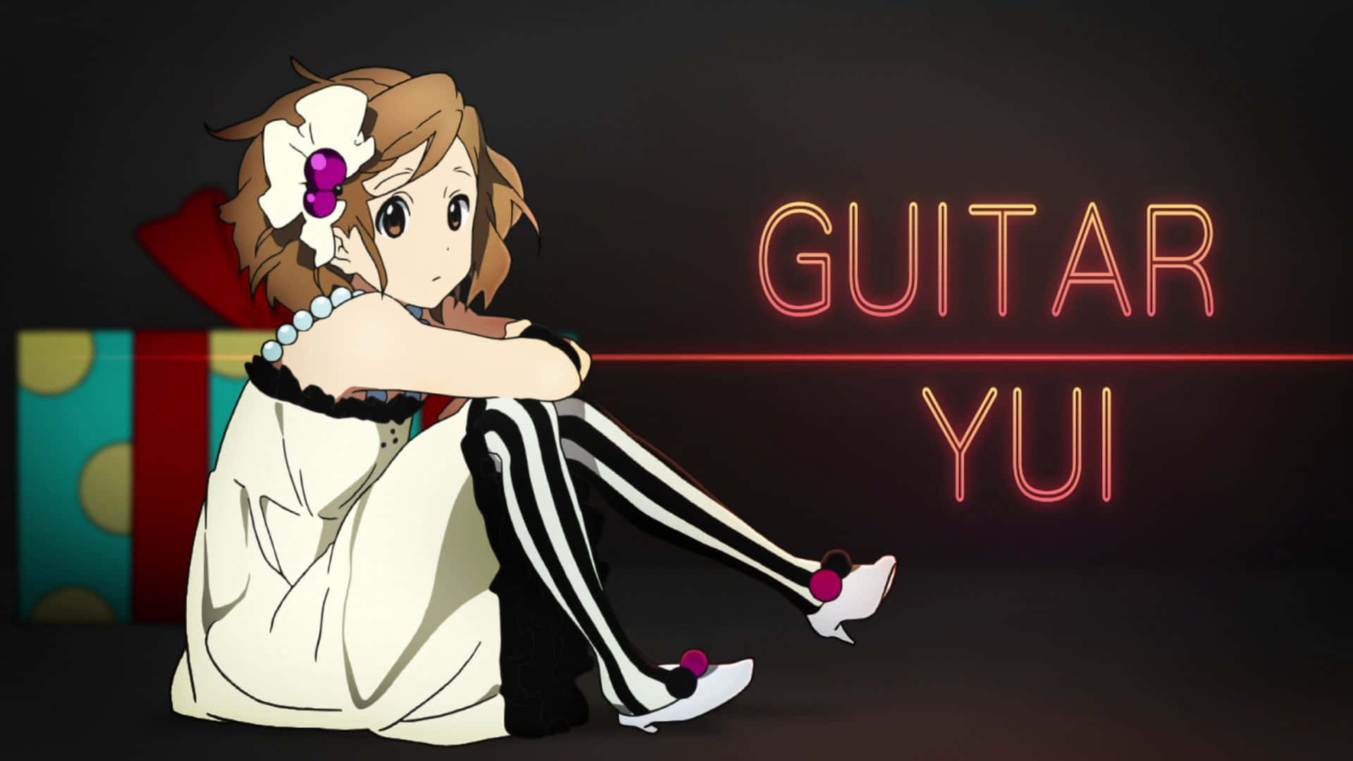 Yui Hirasawa, brown hair, white bow, Full HD Desktop Wallpaper