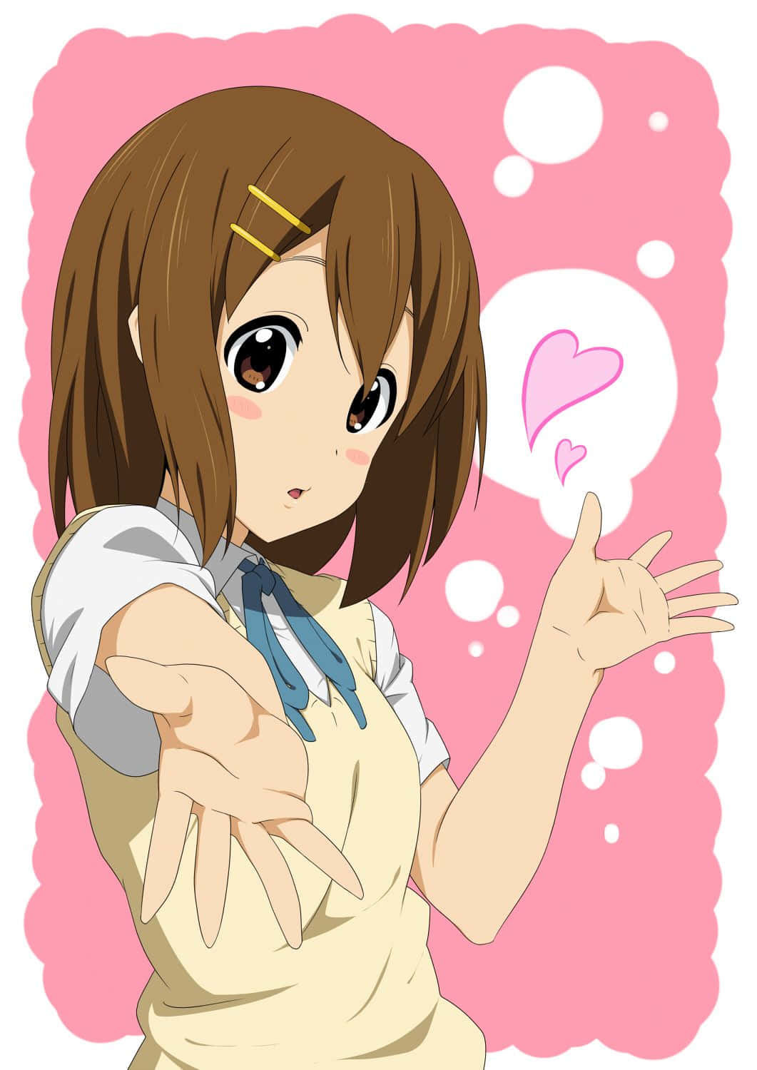 Yui Hirasawa, brown hair, blue ribbon, HD Phone Wallpaper
