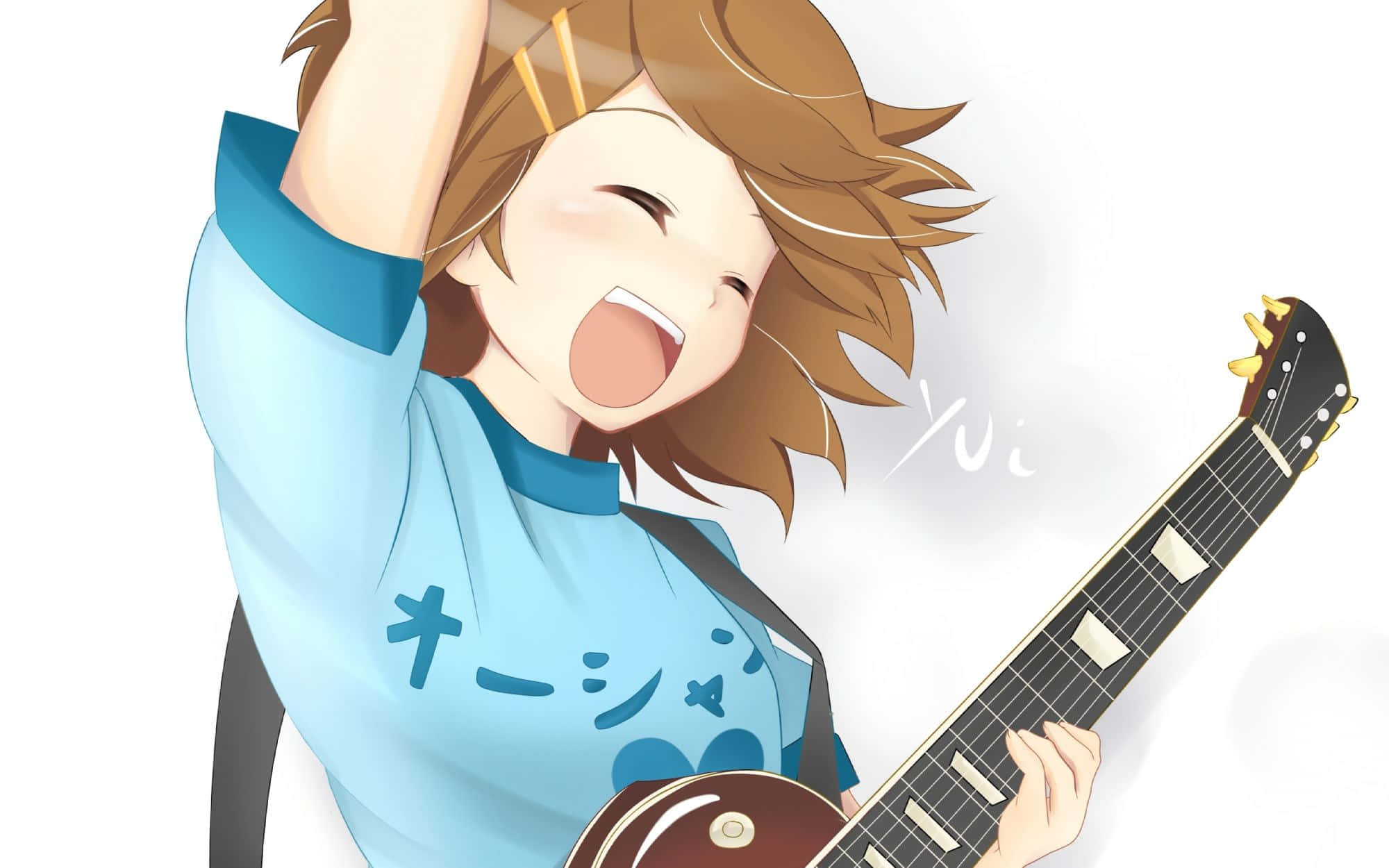 Yui Hirasawa, guitar, brown hair, Full HD Desktop Wallpaper