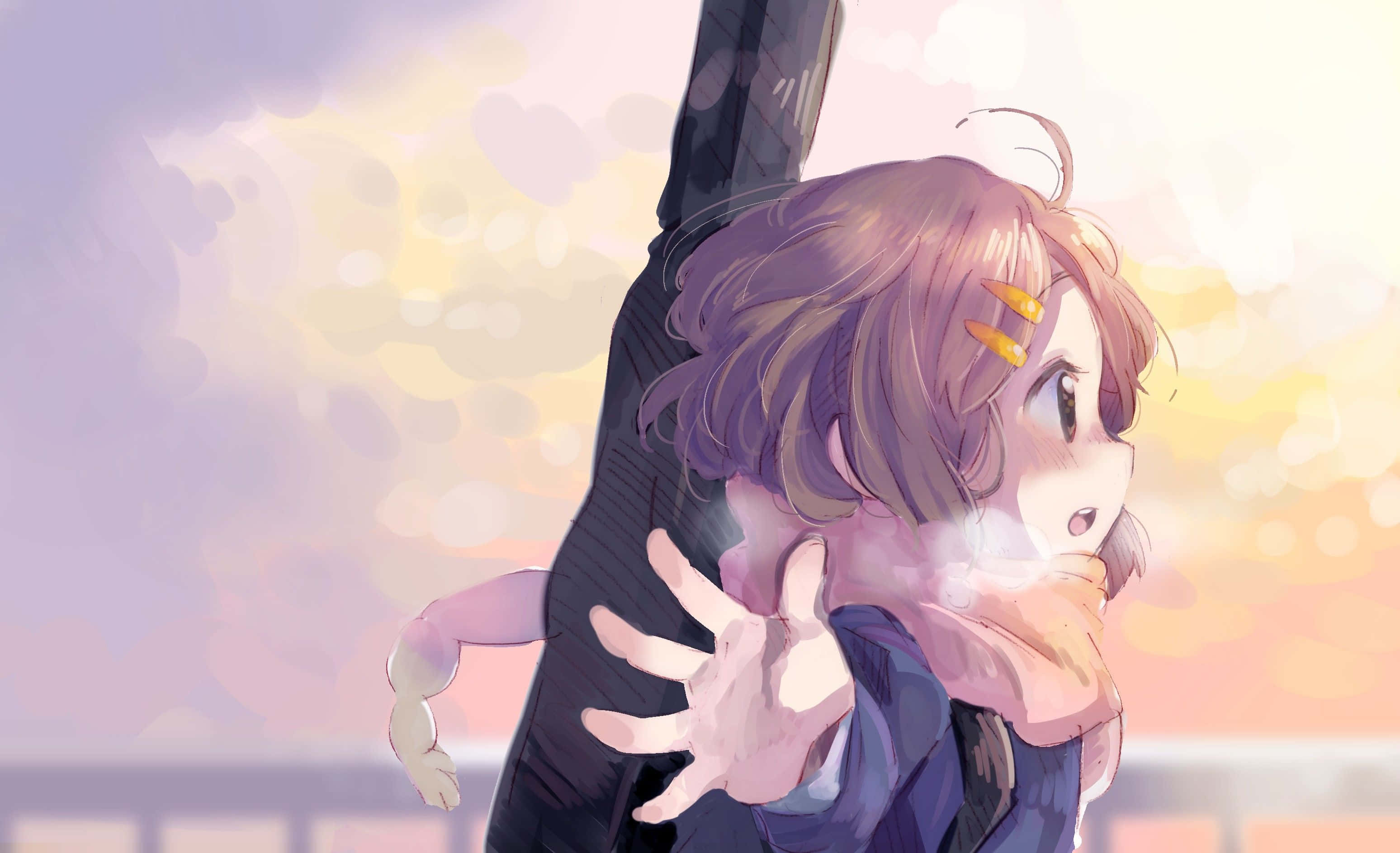 Yui Hirasawa, purple hair, dark pillar, 2K Desktop Wallpaper