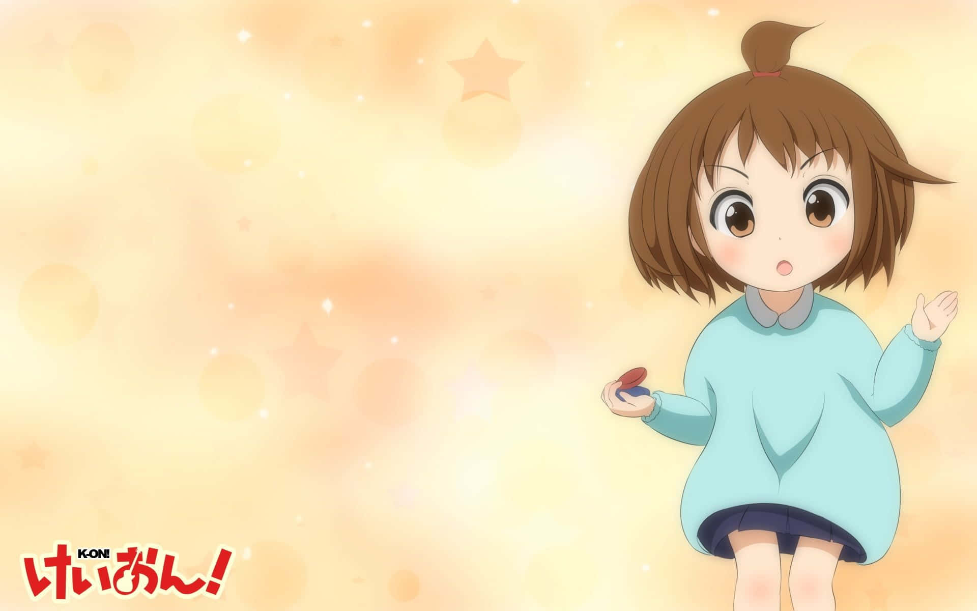 Yui Hirasawa, brown hair in a bun, red object, Full HD Desktop Wallpaper