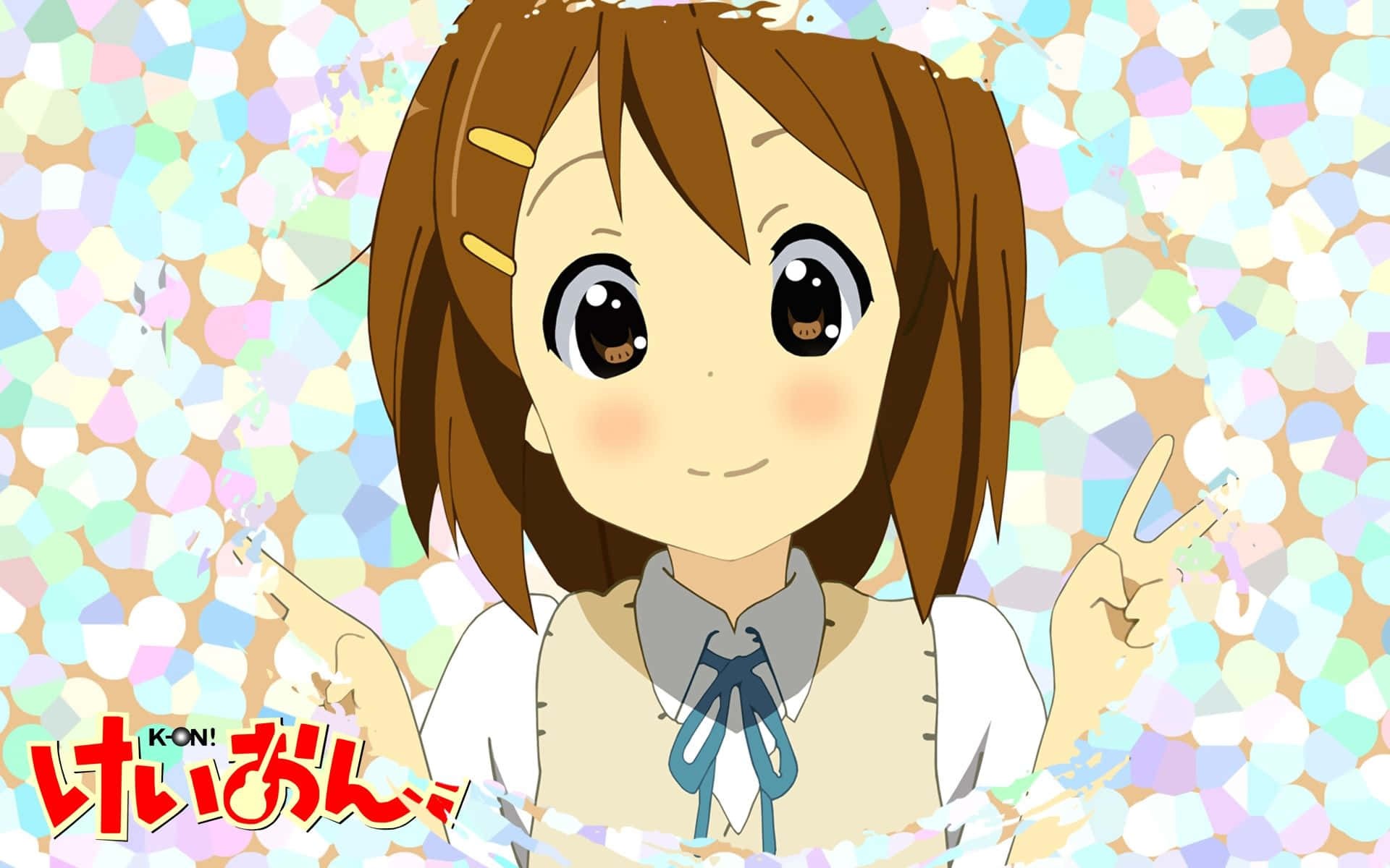 Yui Hirasawa, guitar, pastel background, Full HD Desktop Wallpaper