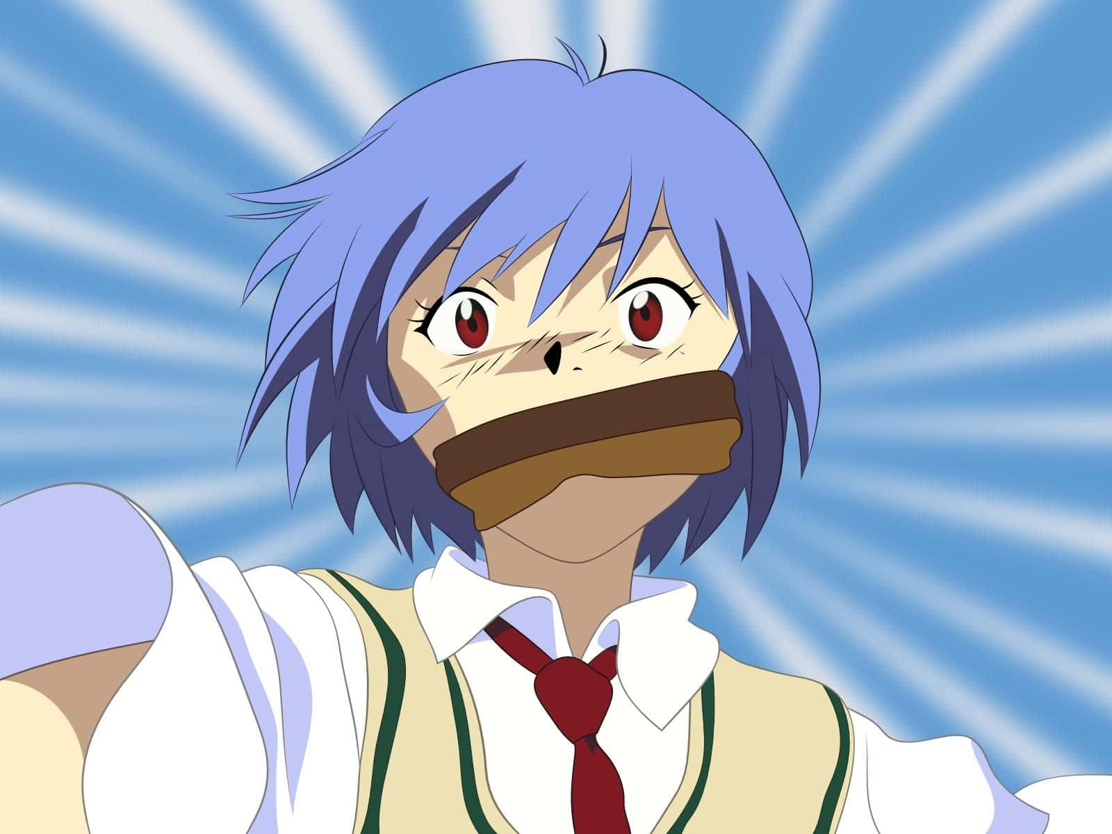 Yui Ikari, blue-haired, red eyes, HD Desktop Wallpaper