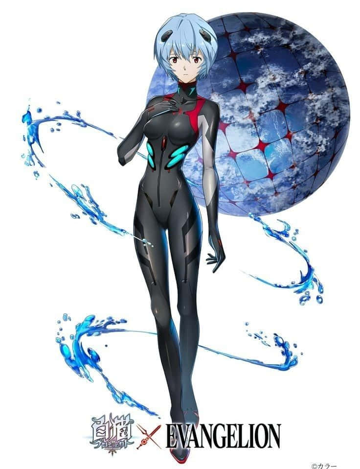 Yui Ikari, blue hair, black suit, SD Phone Wallpaper