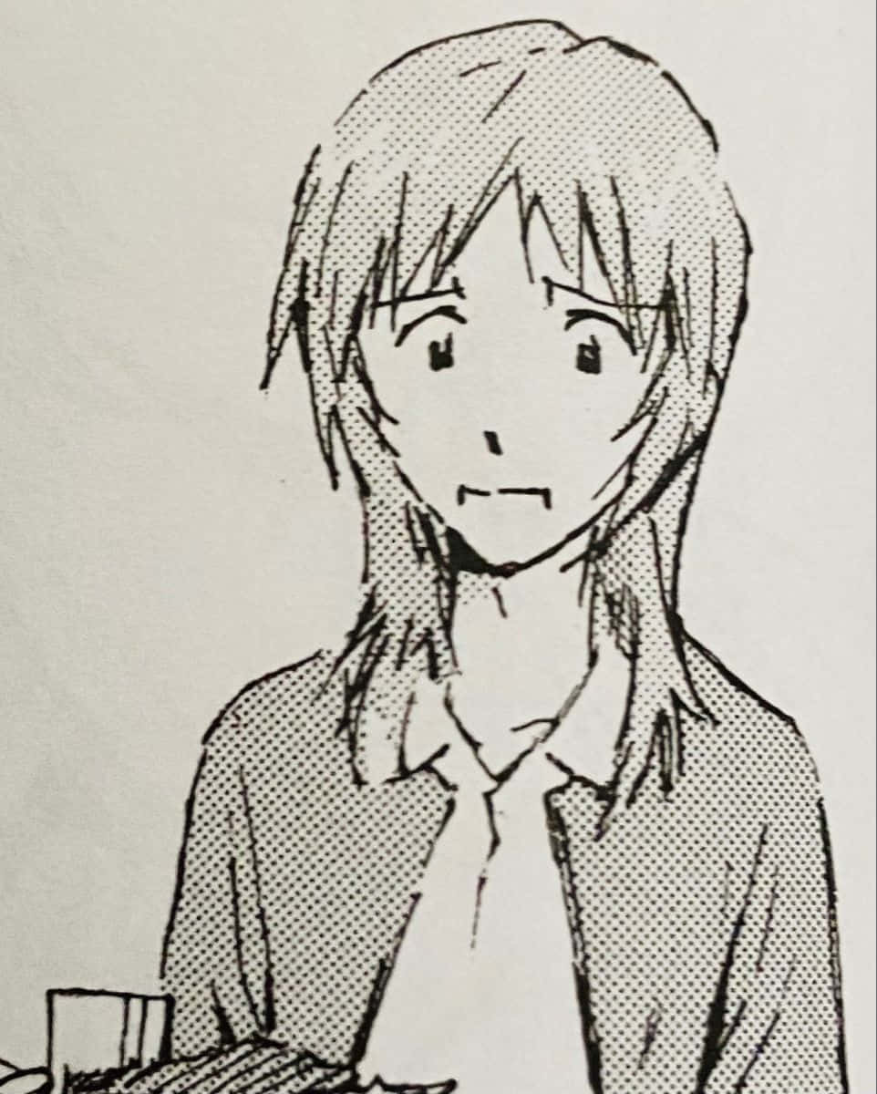 Yui Ikari, black and white anime-style sketch, messy hair, SD Phone Wallpaper