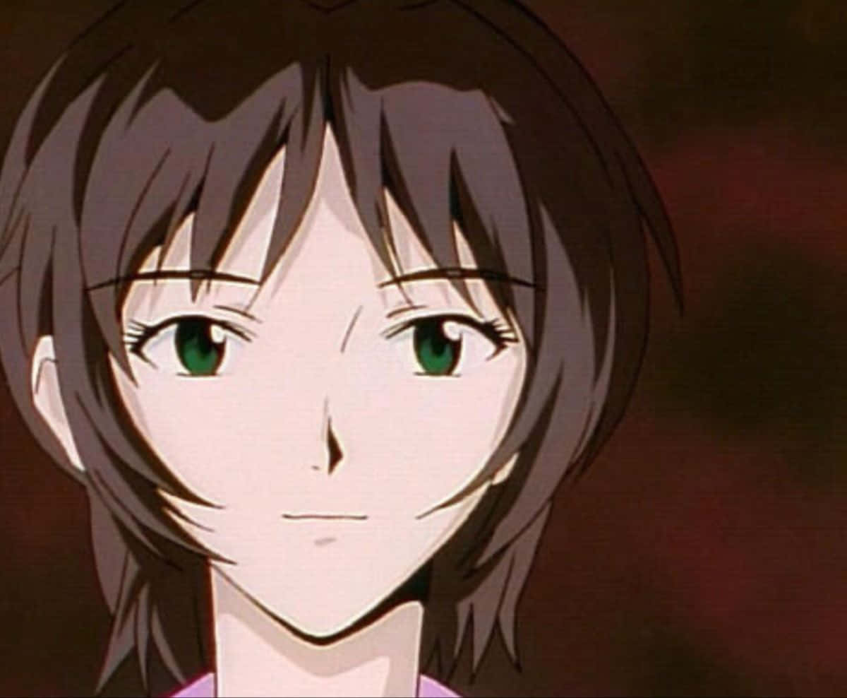 Yui Ikari, short brown hair, vivid green eyes, SD Desktop Wallpaper