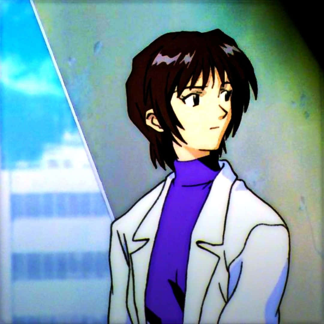 Yui Ikari, short brown hair, white lab coat, SD Desktop Wallpaper