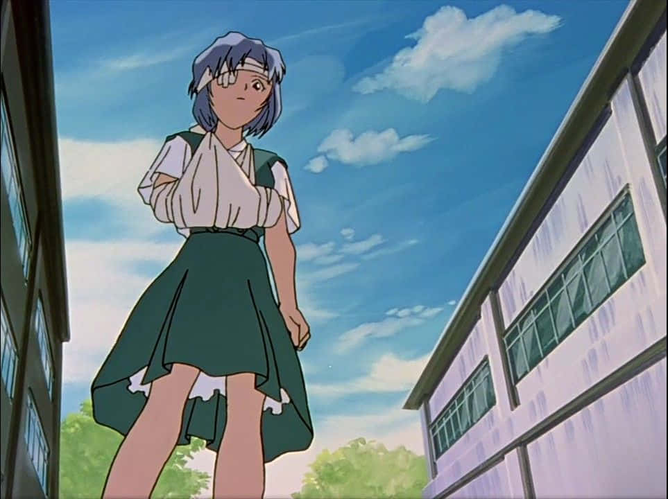 Yui Ikari, blue-haired anime girl, school uniform, SD Desktop Wallpaper