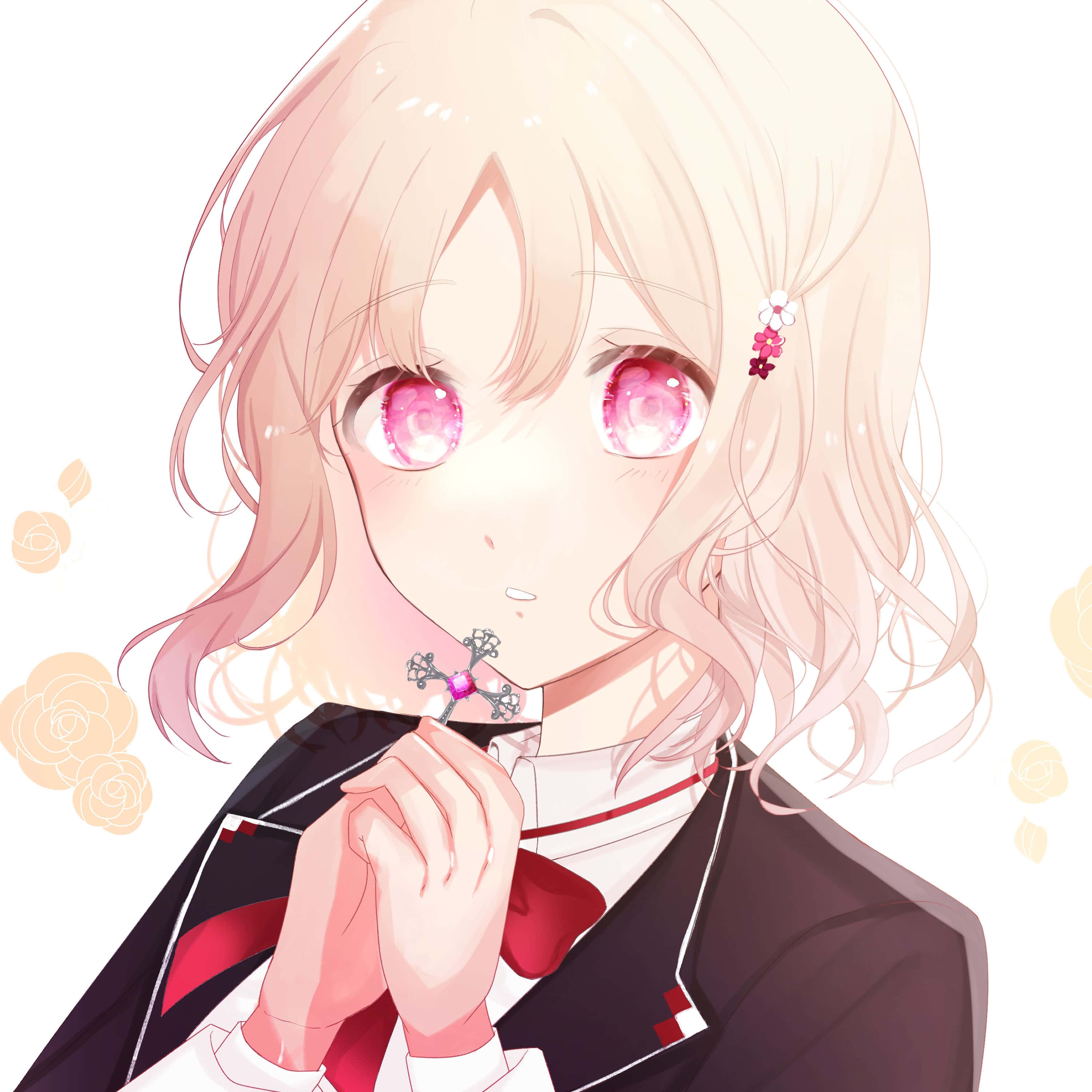Yui Komori, pink hair, glowing pink eyes, 2K Desktop Wallpaper