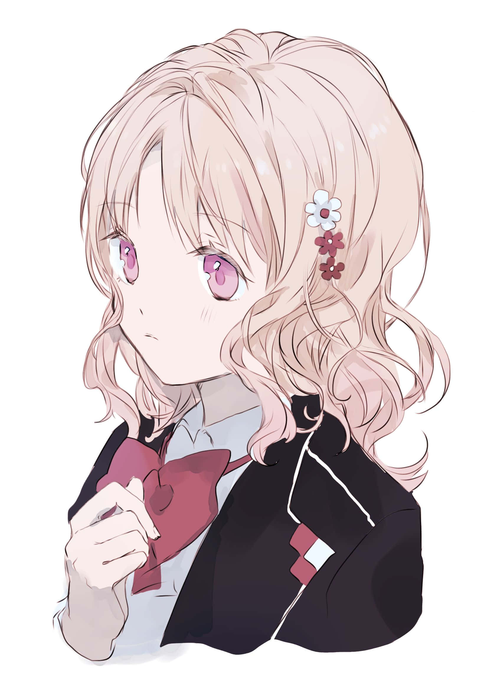 Yui Komori, pink hair, purple eyes, Full HD Phone Wallpaper