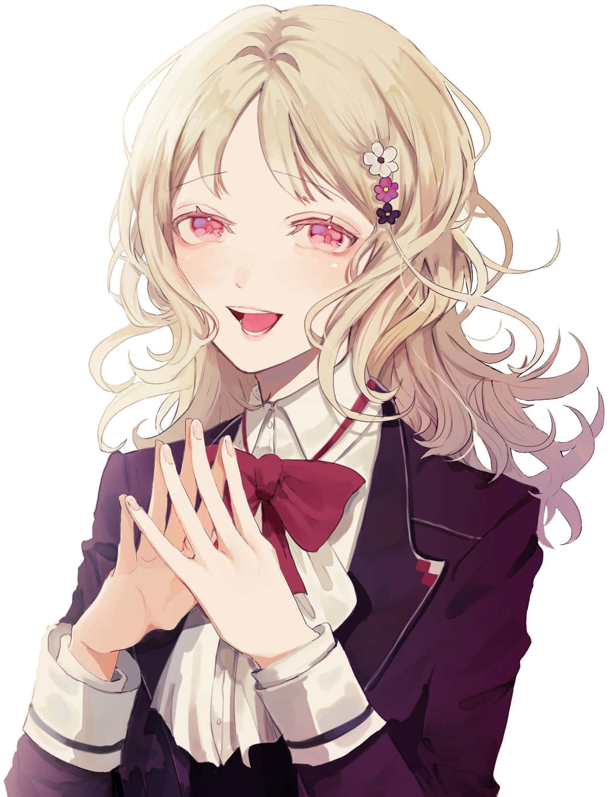Yui Komori, blonde hair, pink eyes, HD Phone Wallpaper