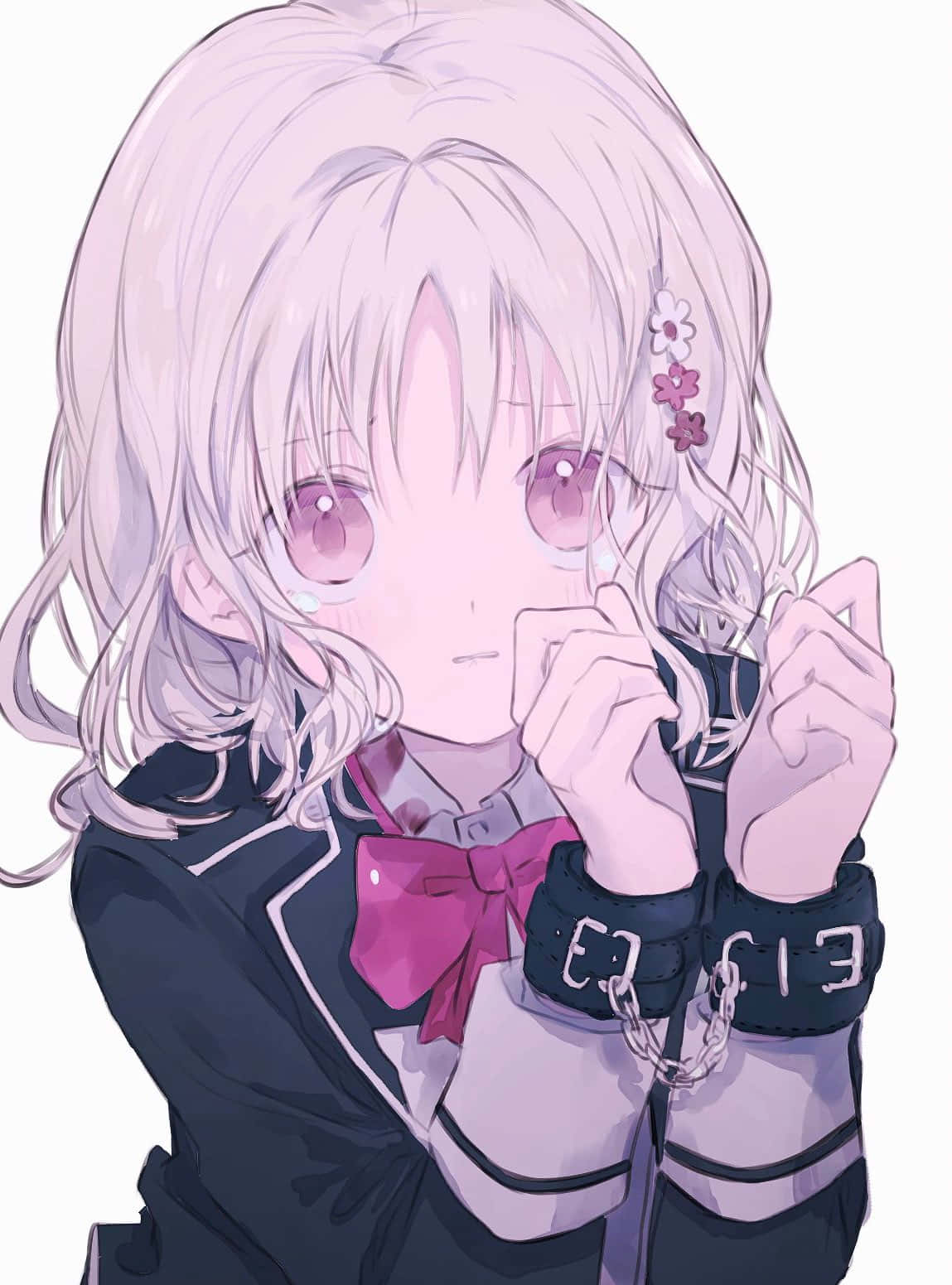 Yui Komori, pink eyes, silver hair, HD Phone Wallpaper
