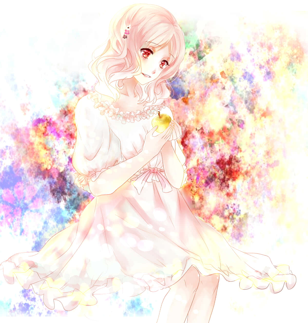 Yui Komori, pink hair, red eyes, SD Phone Wallpaper