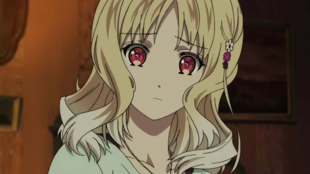 Yui Komori, blonde anime girl, red eyes, HD Desktop Wallpaper