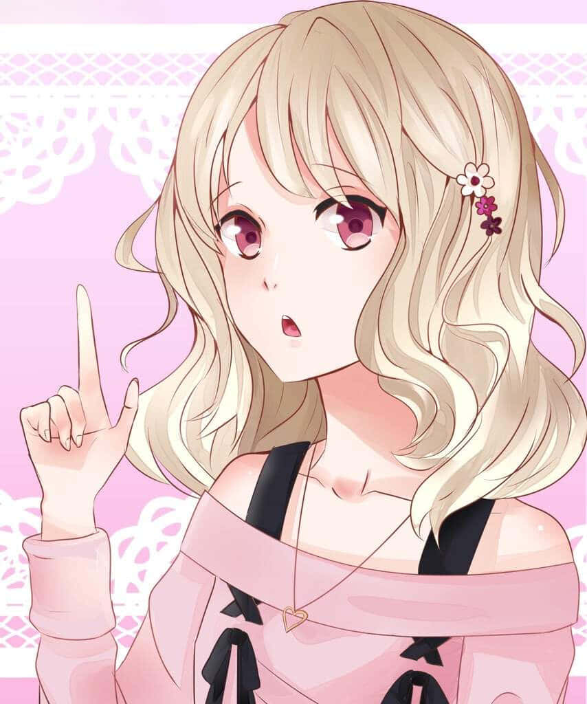 Yui Komori, blonde hair, pink eyes, SD Phone Wallpaper