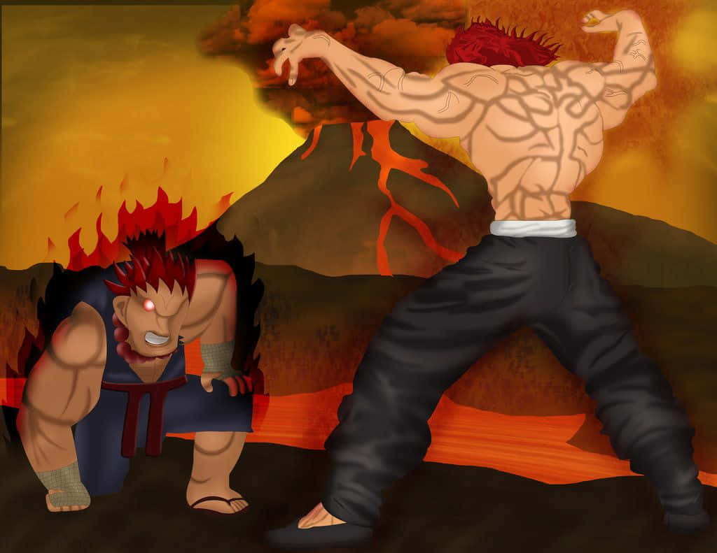 Yujiro Hanma, red hair, fiery volcanic landscape, SD Desktop Wallpaper
