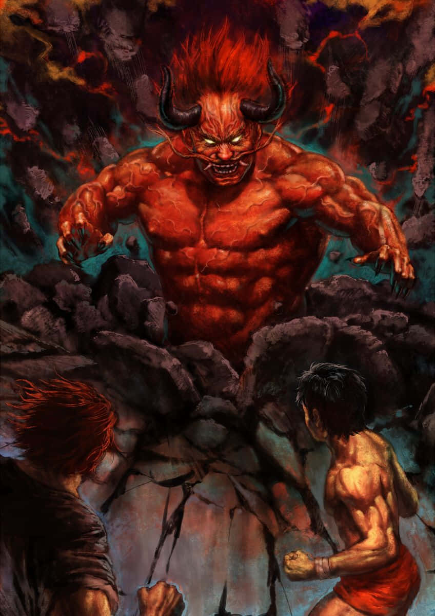 Yujiro Hanma, red demon, glowing eyes, SD Phone Wallpaper