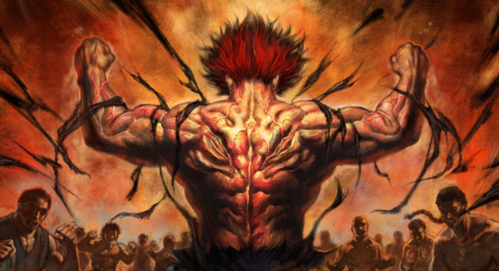 Yujiro Hanma, red hair, glowing veins, HD Desktop Wallpaper